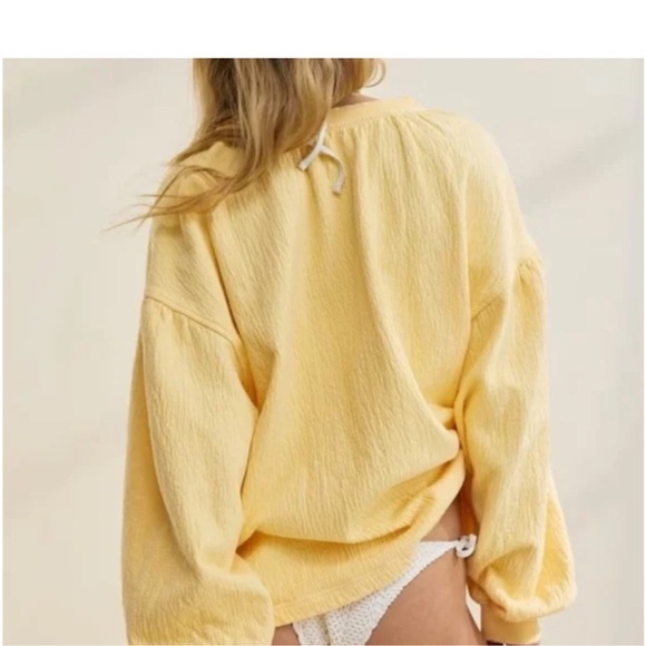 AERIE Easy Street Yellow Cotton Relaxed Fit V Neck Sweatshirt Women’s Small - Picture 2 of 13
